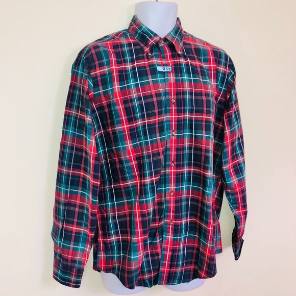 Vintage Kenneth Gordon Mens M Shirt Green Red Blue Plaid Long Sleeve Button Up - Picture 4 of 8